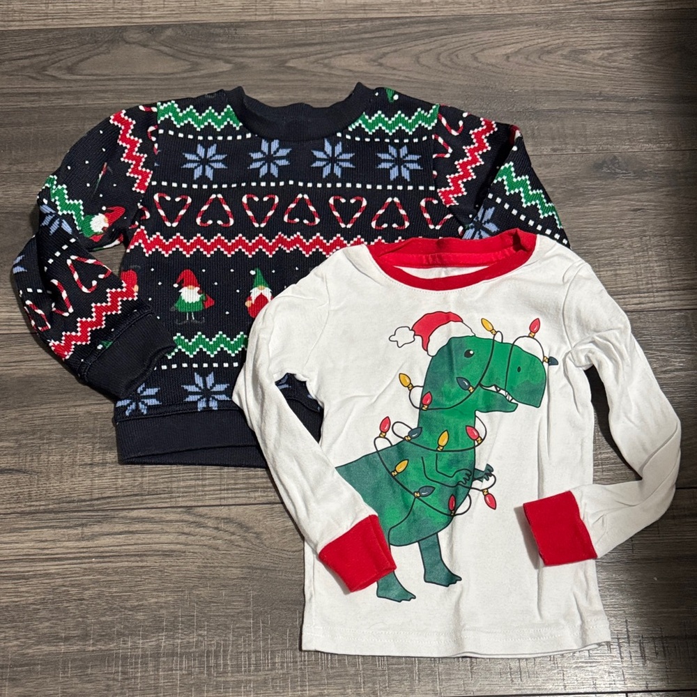 George Navy Holiday Sweater and White Dinosaur Shirt Set